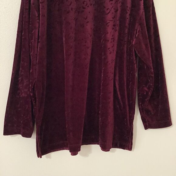 Vintage 90s Floral Velvet Burgundy Whimsigoth Witch Dark Feminine Long Sleeve 2X - Picture 3 of 7